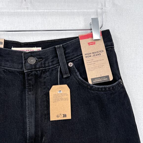 LEVIS Sliced High Waisted Mom Jean Womens 29 X 27 Black Tapered Rigid Denim NEW - Picture 9 of 16